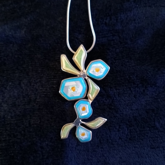 Handmade 1 3/4" Long Sterling Opal MOP Gemstones Necklace Pendant OOAK - Picture 2 of 7